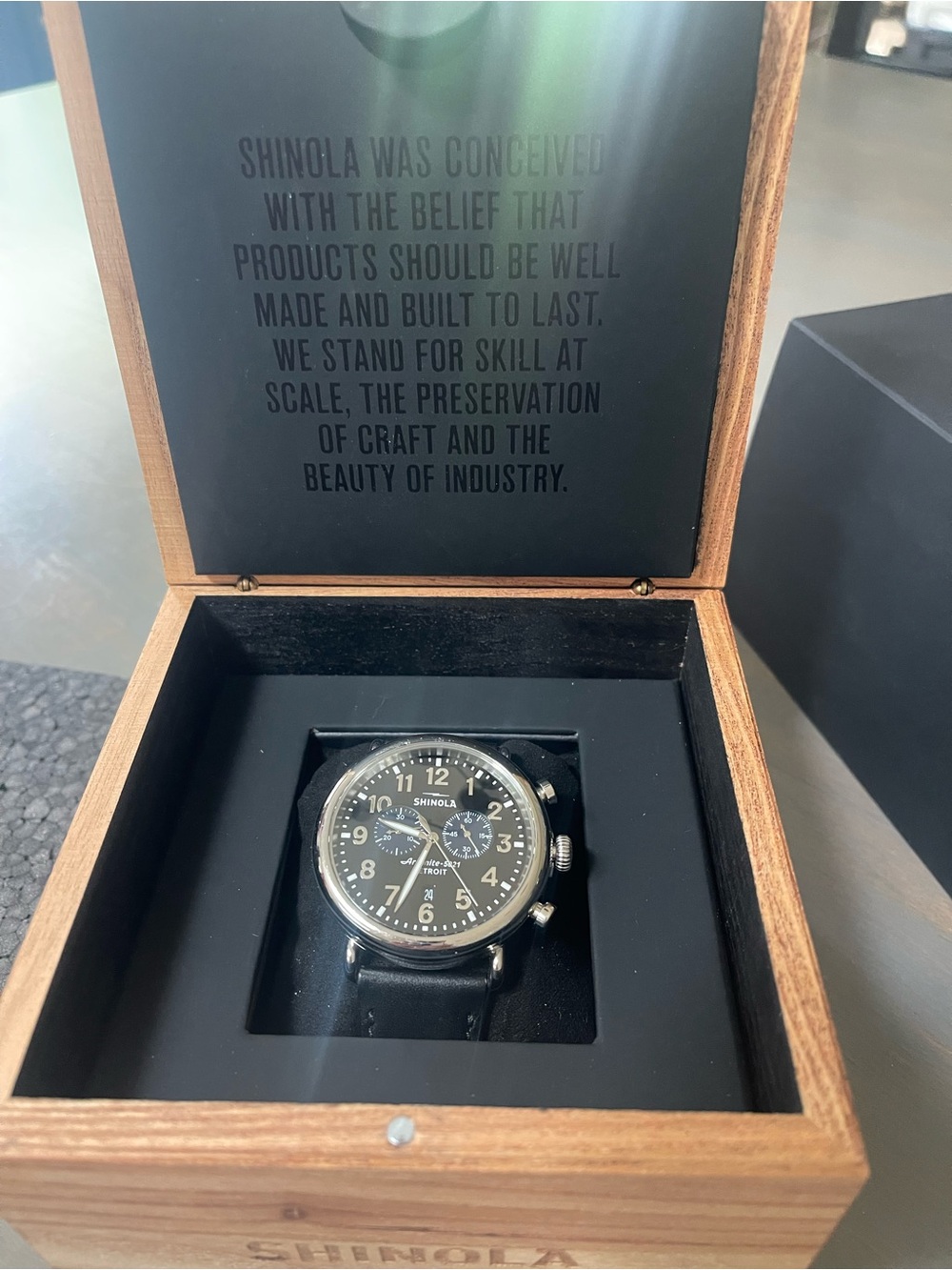Shinola Runwell Men’s 47mm Black Dial Chronograph Watch with Blue Subdials - Picture 3 of 7